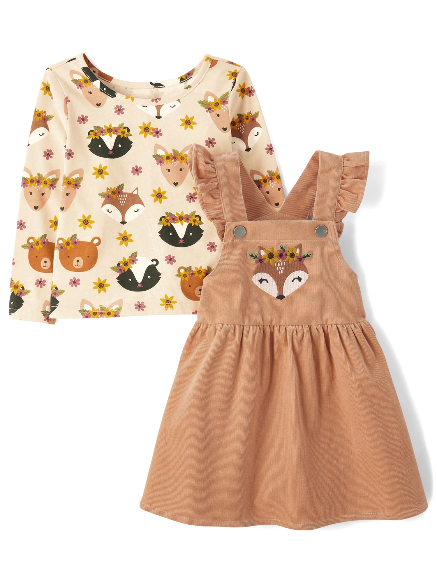 The Children's Place Girls' Corduroy Skirtall - 100% Cotton, Button Front, Adjustable Straps, Above-Knee Length