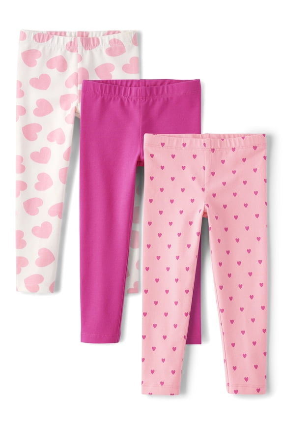 Baby Toddler Girls Everyday Heart Print Leggings, 3-Pack, Sizes 6M-5T