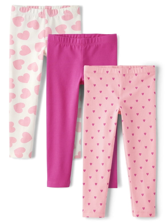Baby Toddler Girls Everyday Heart Print Leggings, 3-Pack, Sizes 6M-5T