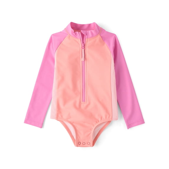 The Children's Place Baby & Toddler Girls Half Zip One-Piece Rashguard Swimsuit, Sizes 6M-5T