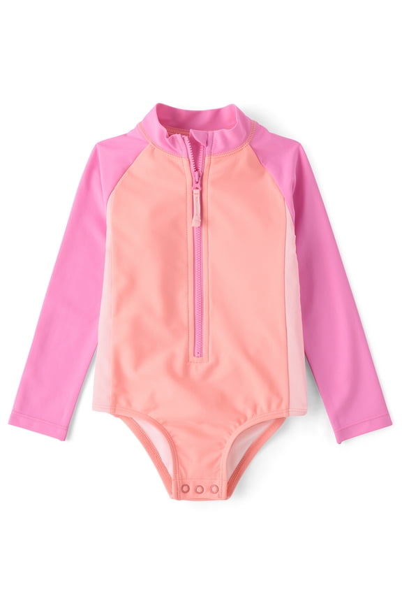 Baby & Toddler Girls Half Zip One-Piece Rashguard Swimsuit, Sizes 6M-5T