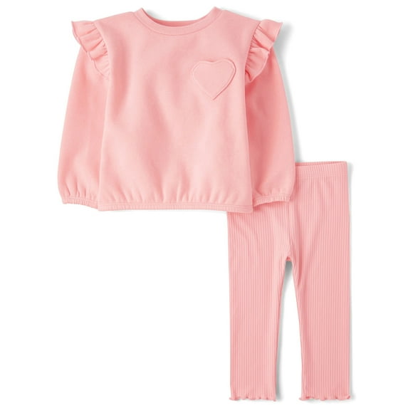 The Children's Place Baby Toddler Girls Long Ruffle Sleeve Set, 2-Piece, Sizes 12M-5T