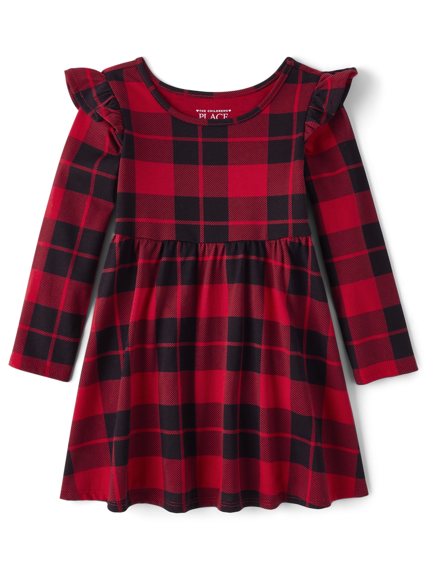 The Children's Place Baby Toddler Girls Long Sleeve Flutter Dress Plaid ...