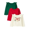 thumbnail image 1 of The Children's Place Baby Toddler Girls Long Sleeve Flutter Top, 3-Pack, Sizes 6M-5T, 1 of 4