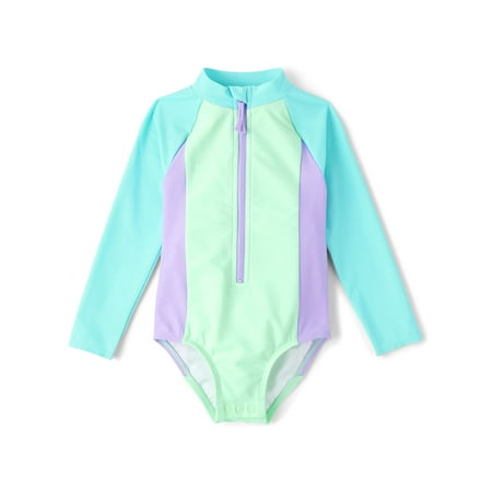 The Children's Place Baby Toddler Girls Long Sleeve Half-Zip Rashguard, Sizes 6M-5T