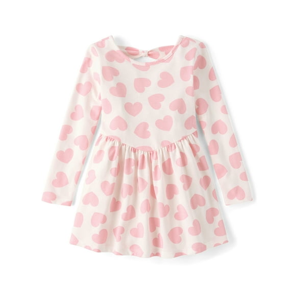 The Children's Place Baby & Toddler Girls Long Sleeve Hearts Bow Back Dress, Sizes 6M-5T