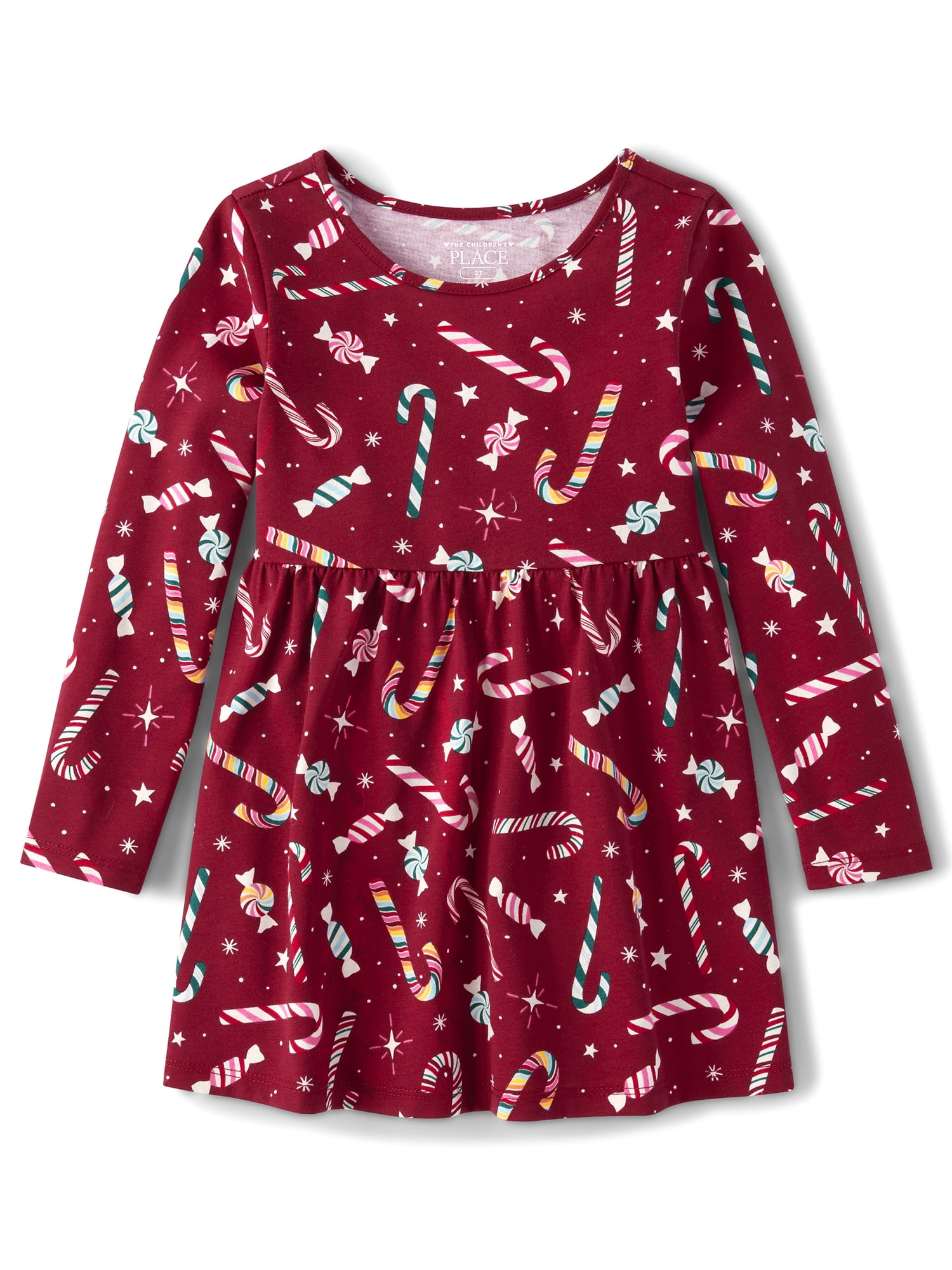 The Children's Place Baby & Toddler Girls Long Sleeve Printed Babydoll Dress, Sizes 6M-5T