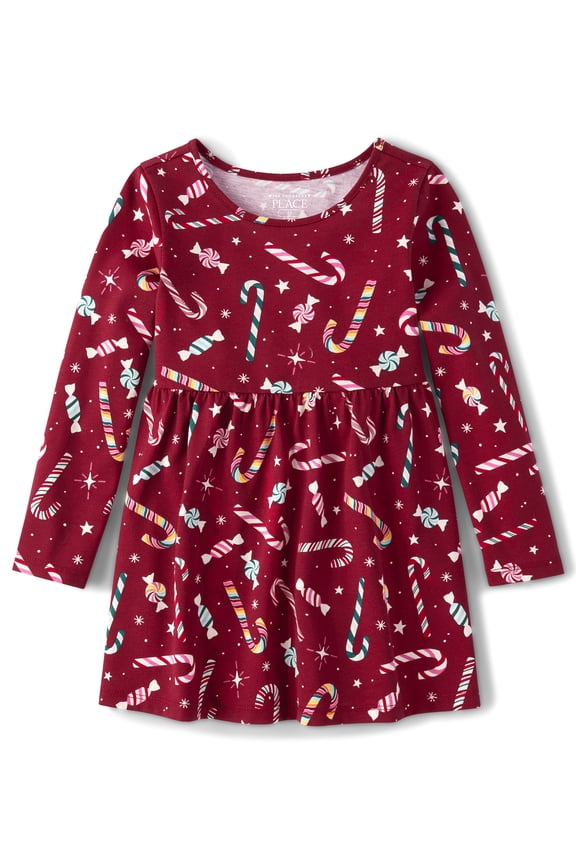 Baby & Toddler Girls Long Sleeve Printed Babydoll Dress, Sizes 6M-5T