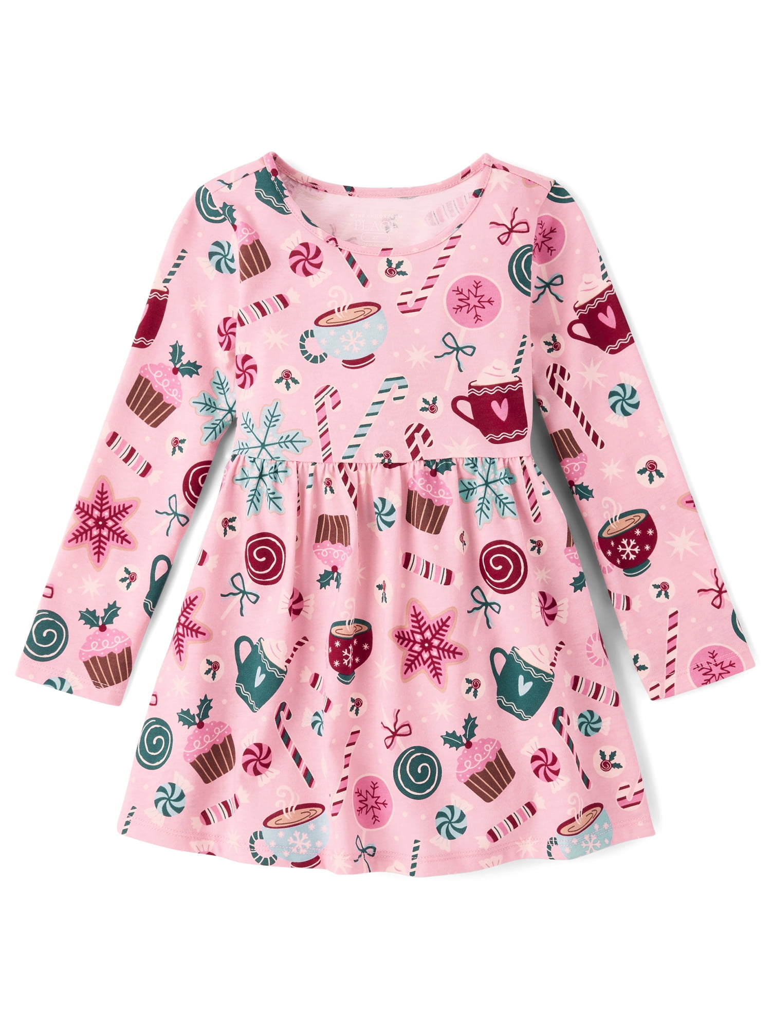 The Children's Place Baby & Toddler Girls Long Sleeve Printed Babydoll Dress, Sizes 6M-5T