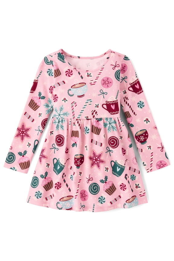 Baby & Toddler Girls Long Sleeve Printed Babydoll Dress, Sizes 6M-5T