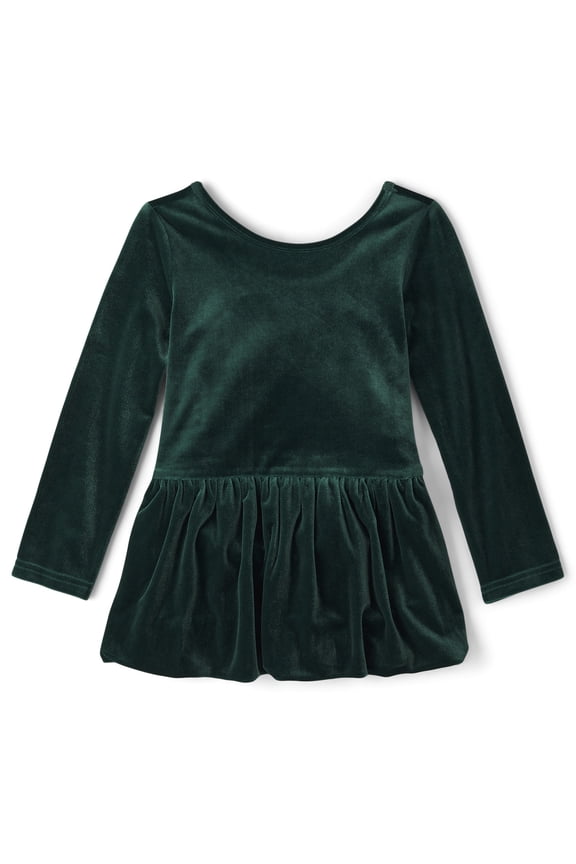 Baby & Toddler Girls Long Sleeve Velour Bubble Dress, Sizes 6M-5T
