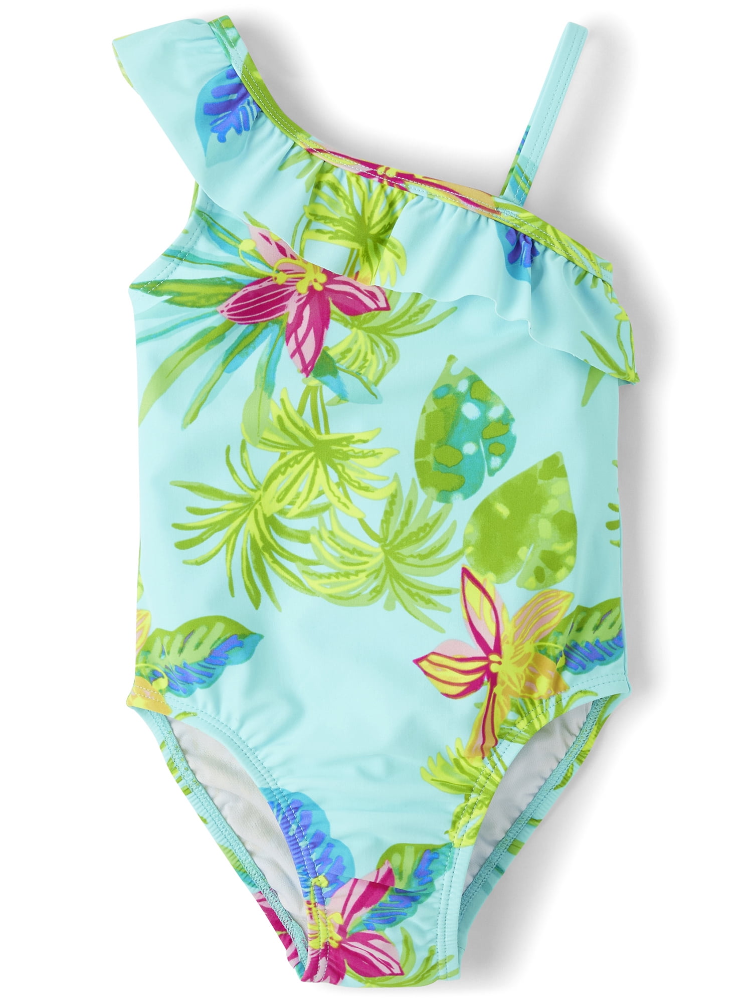 Baby And Toddler Girls Sleeveless Tropical Ruffle One Piece Swimsuit - AQUA | The Children's Place