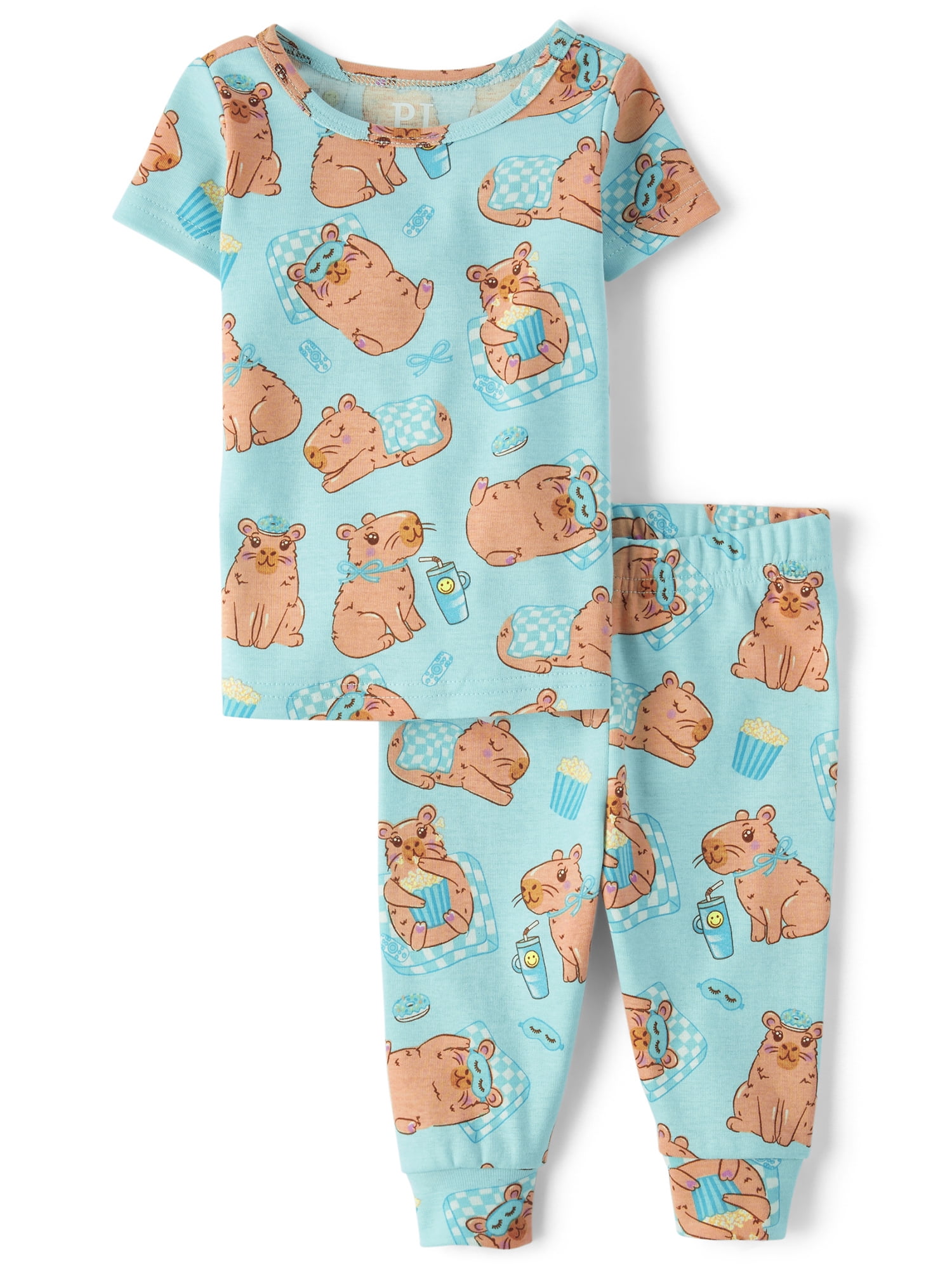 The Children's Place Baby & Toddler Girls Short Sleeve Capybara Snug Fit PJs, Sizes NB-6T