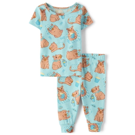 The Children's Place Baby & Toddler Girls Short Sleeve Capybara Snug Fit PJs, Sizes NB-6T