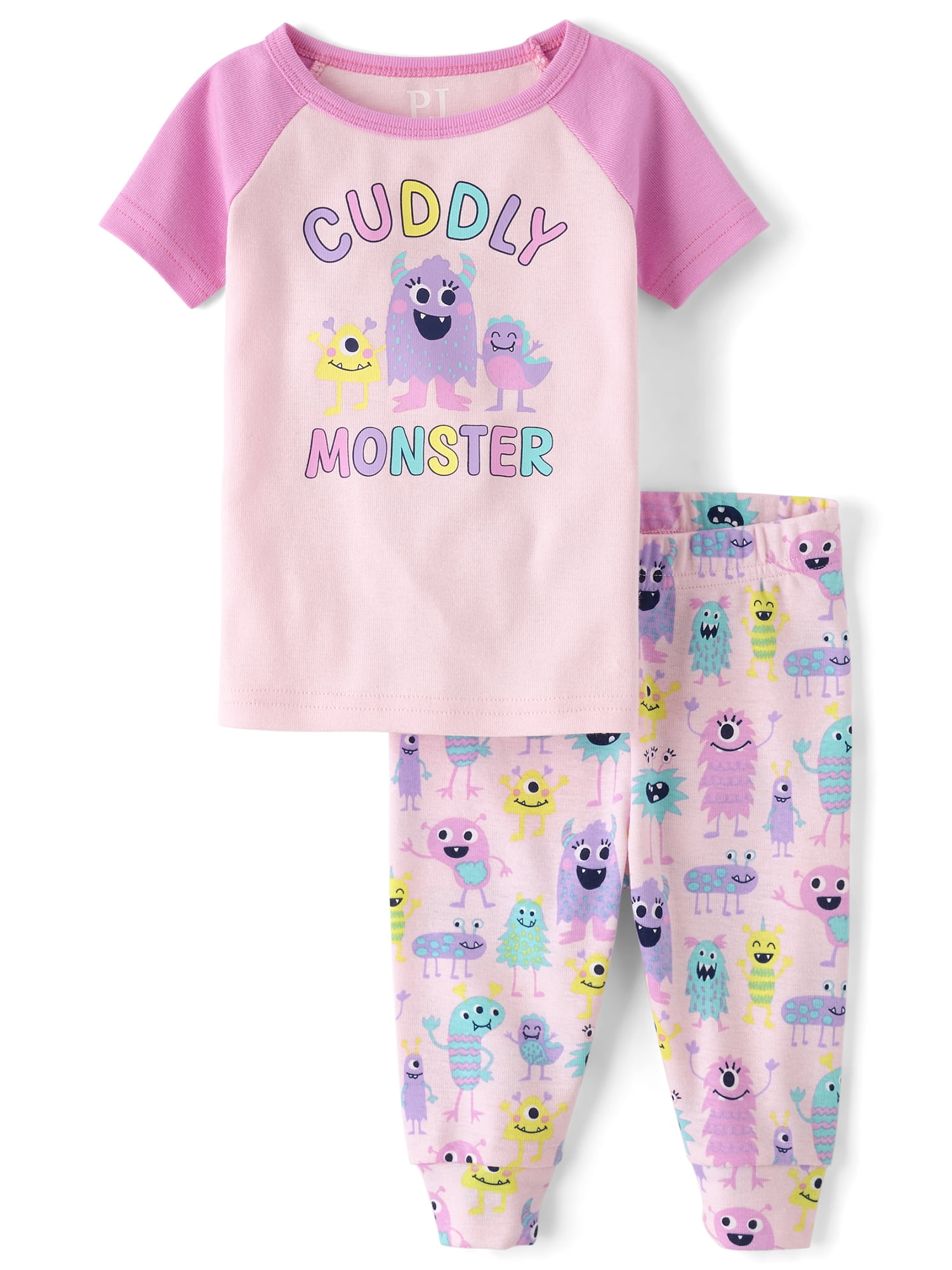 The Children's Place Baby & Toddler Girls Short Sleeve Cuddly Monster PJs, Sizes 12M-5T
