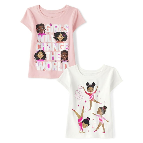 The Children's Place Baby Toddler Girls Short Sleeve Dance Tee, 2-Pack, Sizes 12M-5T