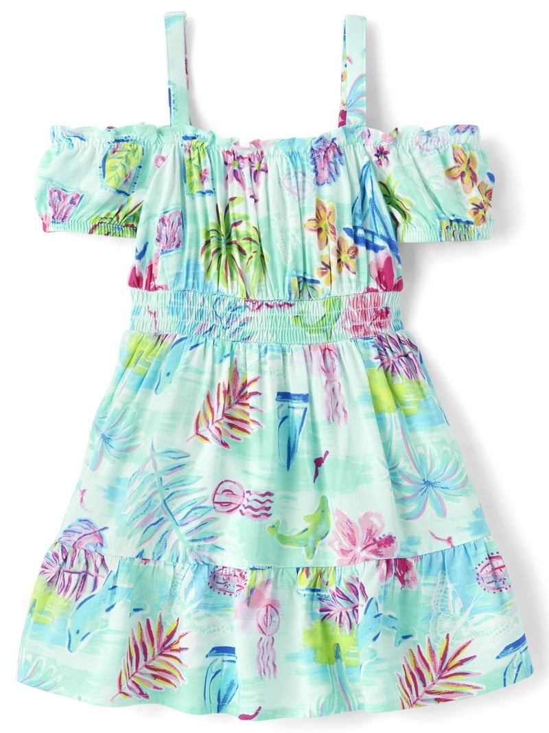 Children's Place Tropical Dress Kids The Children's Place Baby Toddler  Girls Off Shoulder Dress, Sizes