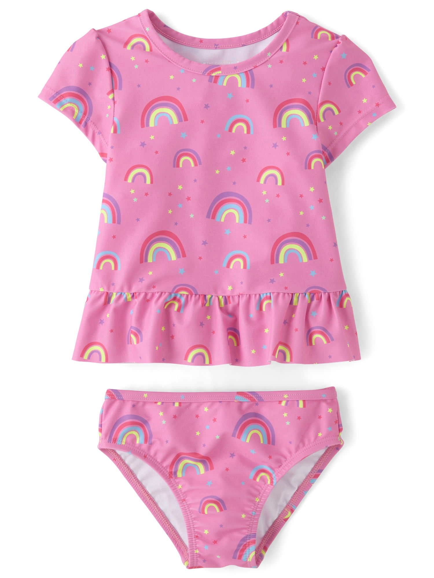 The Children's Place Baby & Toddler Girls Short Sleeve Peplum Swimsuit, 2-Piece, Sizes 6M-5T