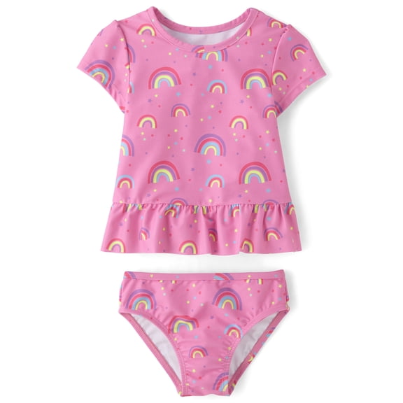 The Children's Place Baby & Toddler Girls Short Sleeve Peplum Swimsuit, 2-Piece, Sizes 6M-5T