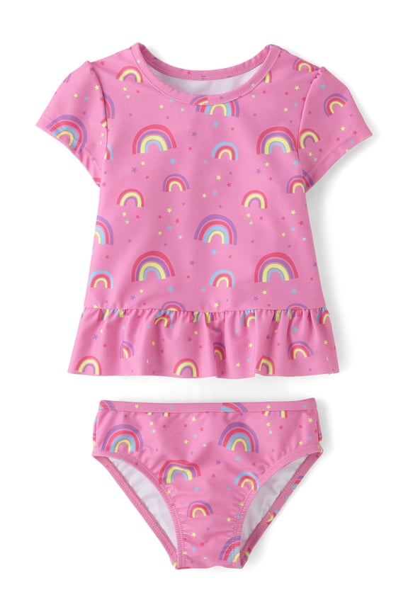 Baby & Toddler Girls Short Sleeve Peplum Swimsuit, 2-Piece, Sizes 6M-5T