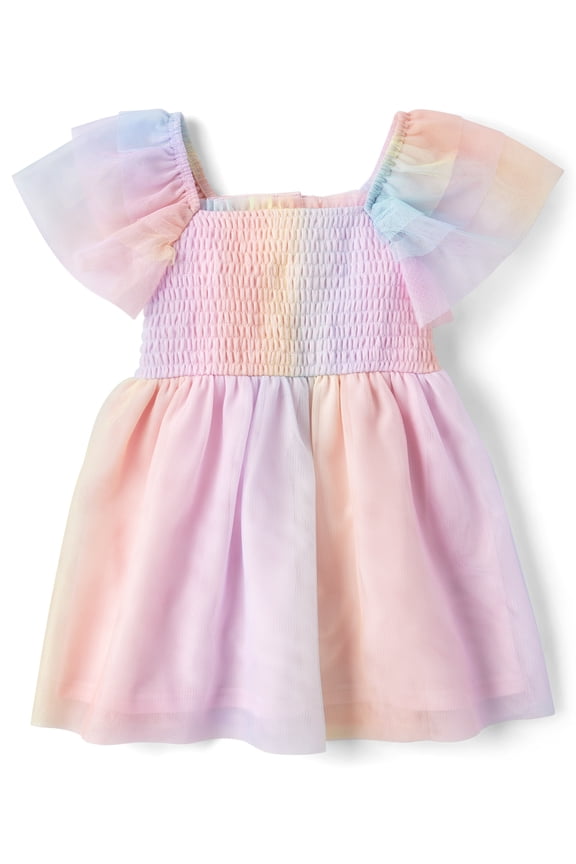 Baby & Toddler Girls Short Sleeve Rainbow Flutter Dress, Sizes 6M-5T