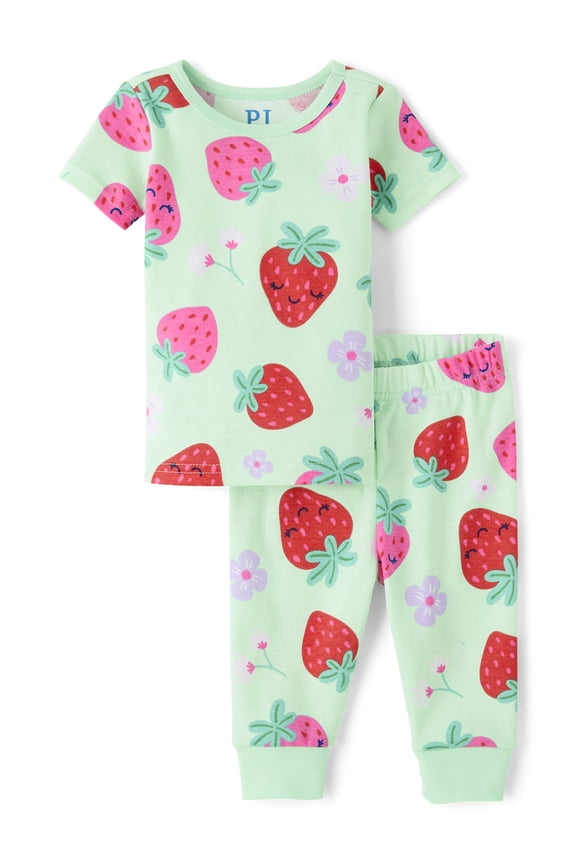 Baby & Toddler Girls Short Sleeve Strawberries Snug Fit PJ, Sizes NB-6T