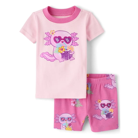 The Children's Place Baby & Toddler Girls Short Sleeve Summer Axolotl Snug Fit PJs, Sizes NB-6T