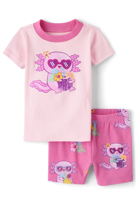 Baby & Toddler Girls Short Sleeve Summer Axolotl Snug Fit PJs, Sizes NB-6T