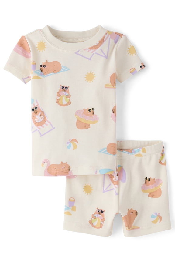Baby & Toddler Girls Short Sleeve Summer Capybara Snug Fit PJs, Sizes NB-6T