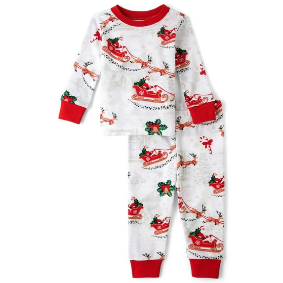 The Children's Place Toddler Unisex Matching Family Santa Sleigh Snug Fit Cotton Pajamas, Sizes 2T-5T