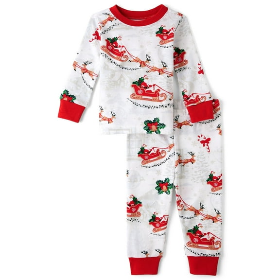 The Children's Place Baby Unisex Matching Family Santa Sleigh Snug Fit Cotton Pajamas, Sizes 0-24 Months