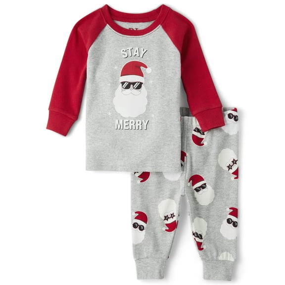 The Children's Place Baby Unisex Matching Sibling Glow-in-the-Dark Stay Merry Snug Fit Cotton Pajamas, Sizes 0-24 Months