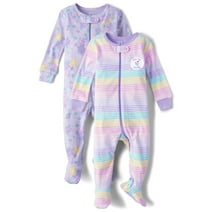 The Children's Place Baby and Toddler Girl's One Piece Long Sleeve Pajamas, 2-Pack, Sizes 0-3M - 5T