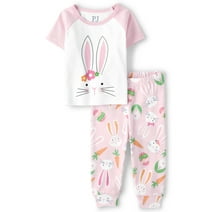 The Children's Place Baby and Toddler Girl's Short Sleeve Easter Bunny Snug Fit Cotton Pajamas, Sizes 9-12M - 4T