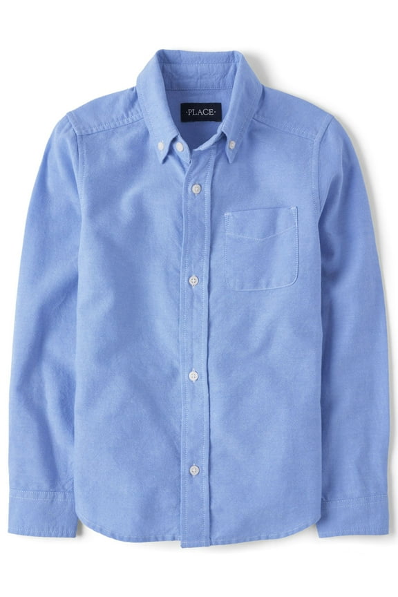 Boys Uniform Long Sleeve Oxford Button Up Shirt, Sizes XS-XXL