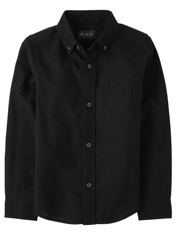 Boys Uniform Long Sleeve Oxford Button Up Shirt, Sizes XS-2XL