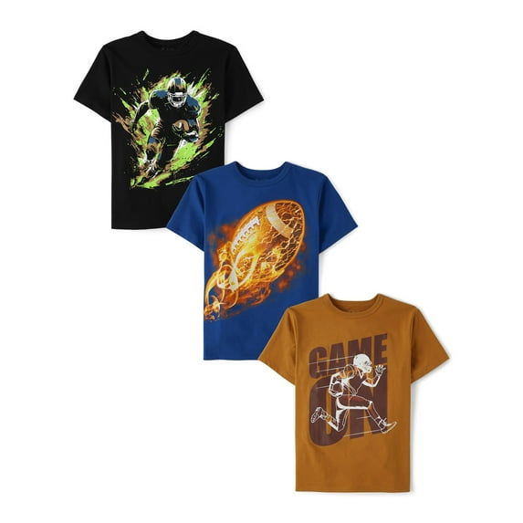 The Children's Place Boys Short Sleeve Football T-Shirt, 3-Pack, Sizes XS-XXL