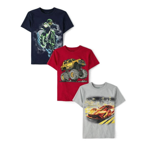 The Children's Place Boys Short Sleeve Vehicle T-Shirt, 3-Pack, Sizes XS-XXL