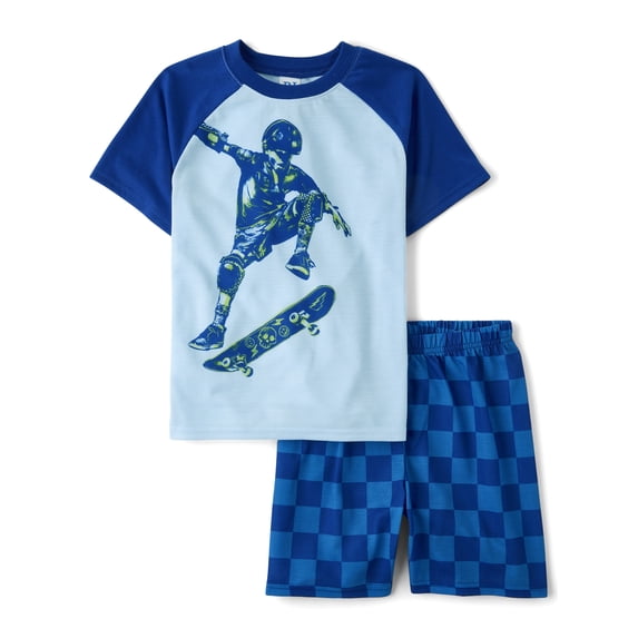 The Children's Place Big Boys Short Raglan Sleeve Skateboarder PJs, 2-Piece, Sizes XS-XXL