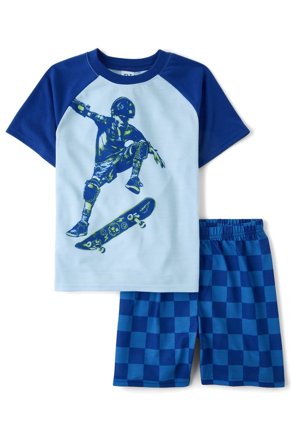 Big Boys Short Raglan Sleeve Skateboarder PJs, 2-Piece, Sizes XS-XXL