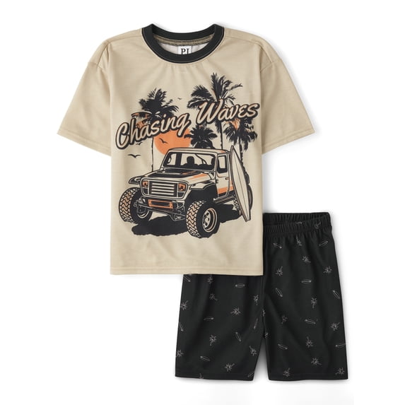 The Children's Place Big Boys Short Sleeve Surfboard Vehicle PJs, 2-Piece, Sizes XS-XXL