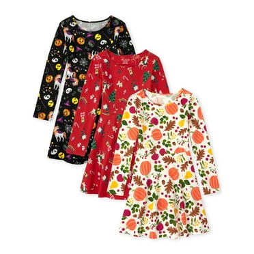 The Children's Place Big Girl 3-Pack Long Sleeve Dress Set, Sizes XS-XXL