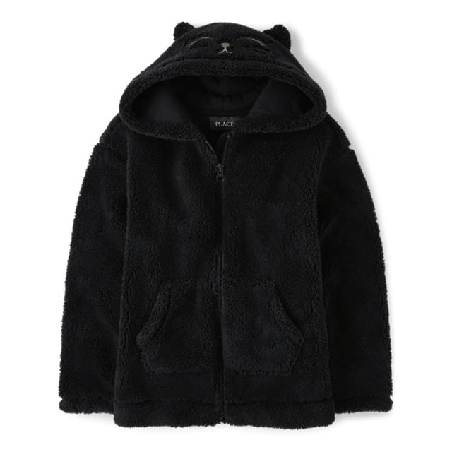 The Children's Place Girls Long Sleeve Cat Sherpa ZipUp Hoodie, Sizes