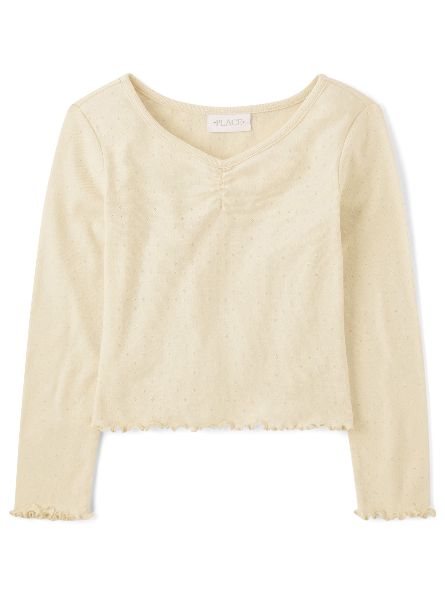 The Children's Place Girls Long Sleeve Solid Pointelle Top, Sizes XS-XXL