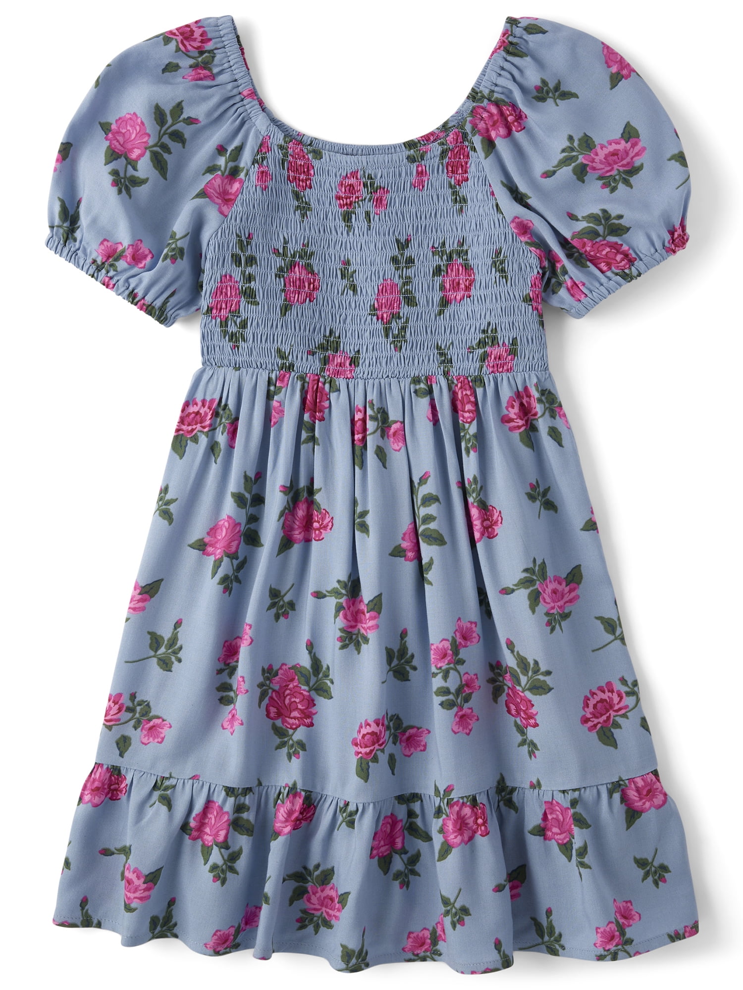 The Children's Place Girls Short Puff Sleeve Smocked Floral Dress, Sizes XS-XXL