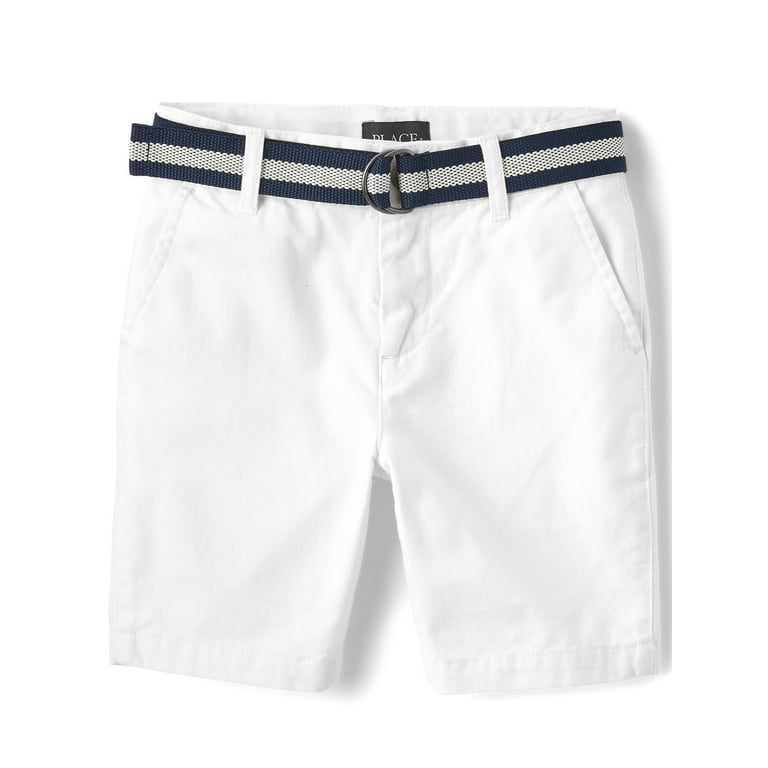 The Children's Place Boys Belted Chino Shorts | Size 7 | White | 100% Cotton