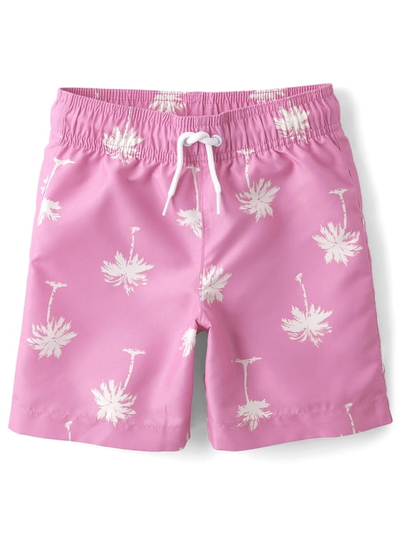Boys Allover Print Pull On Swim Trunks, Sizes XS-XXL