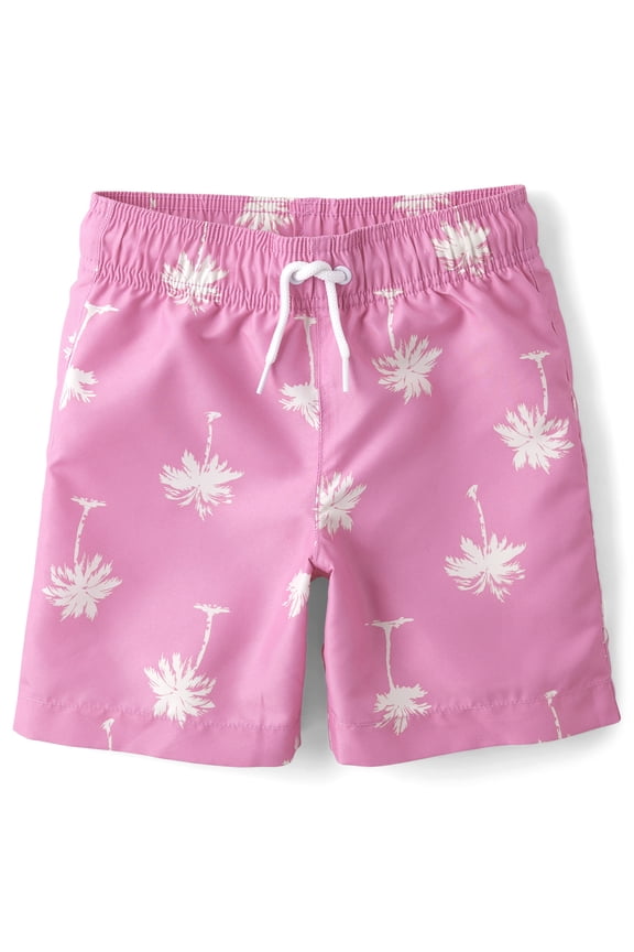 Boys Allover Print Pull On Swim Trunks, Sizes XS-XXL