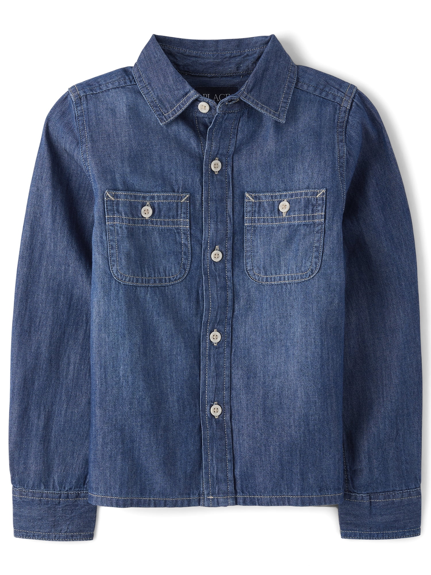 The Children's Place Boys Long Sleeve Chambray Button Up Shirt, Sizes S-XXL