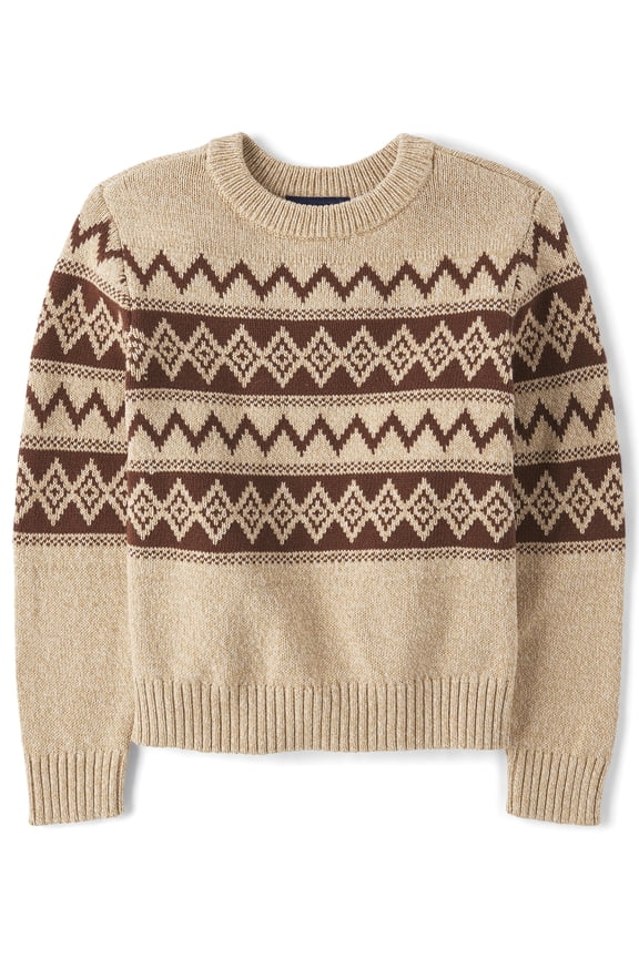Boys Long Sleeve Crewneck Fairisle Sweater, Sizes S-XXL